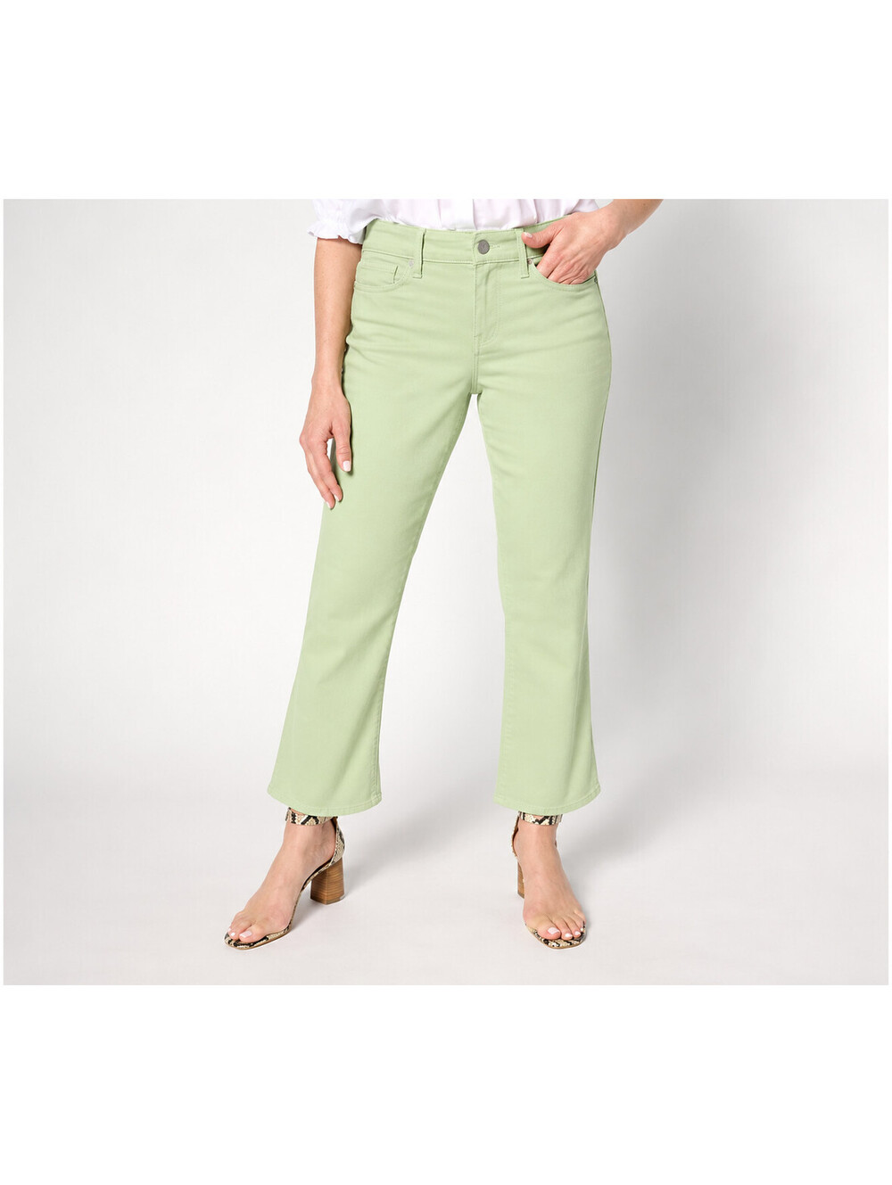 NYDJ Ellison Straight Leg Ankle Jean with Cool Embrace Green Ivy, Size Tall 10
